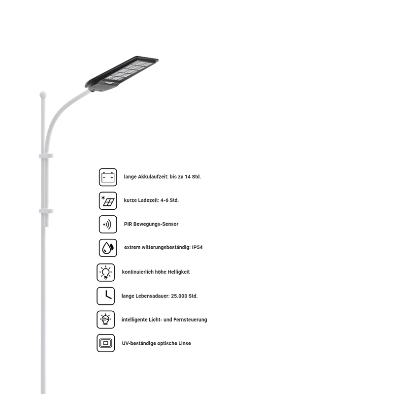 Solar Straßenleuchte mit PIR Sensor, Parkplatzleuchte, 5W PV, 600lm, 6500K, IP54