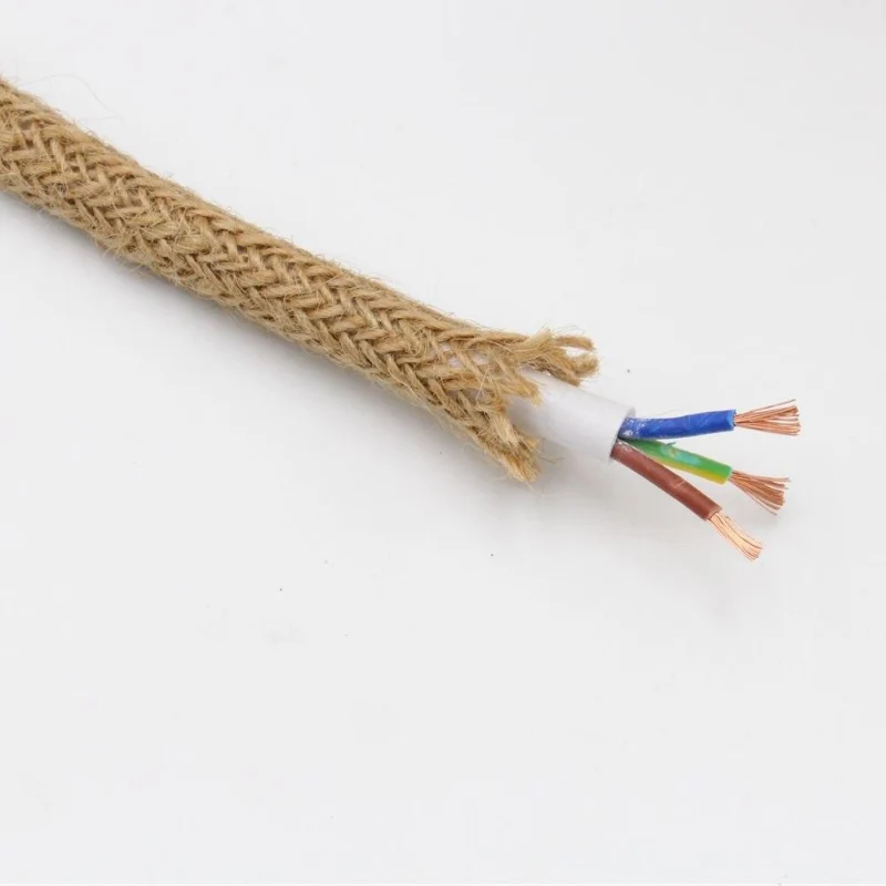 Hanf Textilkabel 3-adrig Lampenkabel Natur Hanfseil Stoffkabel ~1135