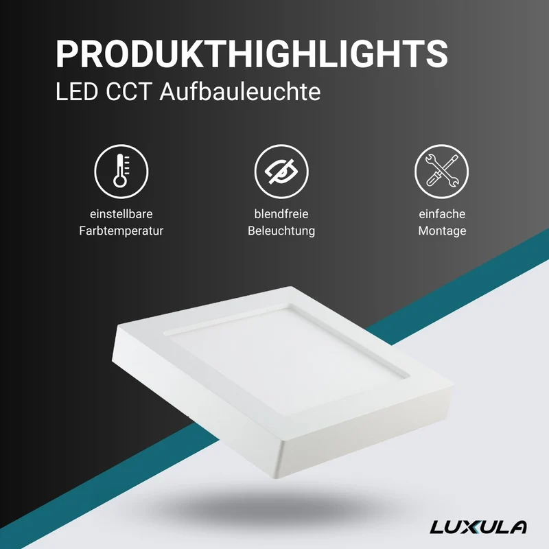 LED CCT Aufbauleuchte, 24W, 2565 lm, 227x35mm, 3000 K, 4000K, 6000K einstellbar, mit Diffusor, eckig