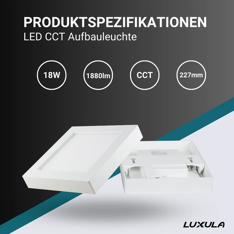 LED CCT Aufbauleuchte, 18W, 1880 lm, 227x35mm, 3000-4000-6000K einstellbar, mit Diffusor, eckig