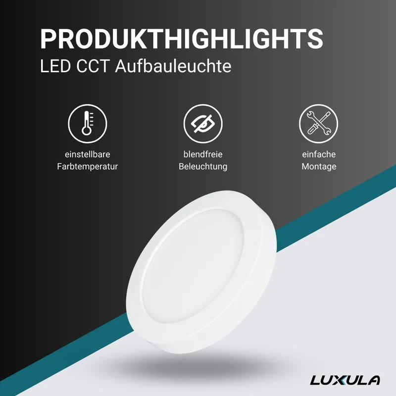 LED CCT Aufbauleuchte, 18W, 1880lm, ø226x35mm, 3000-4000-6000K einstellbar, mit Diffusor, rund