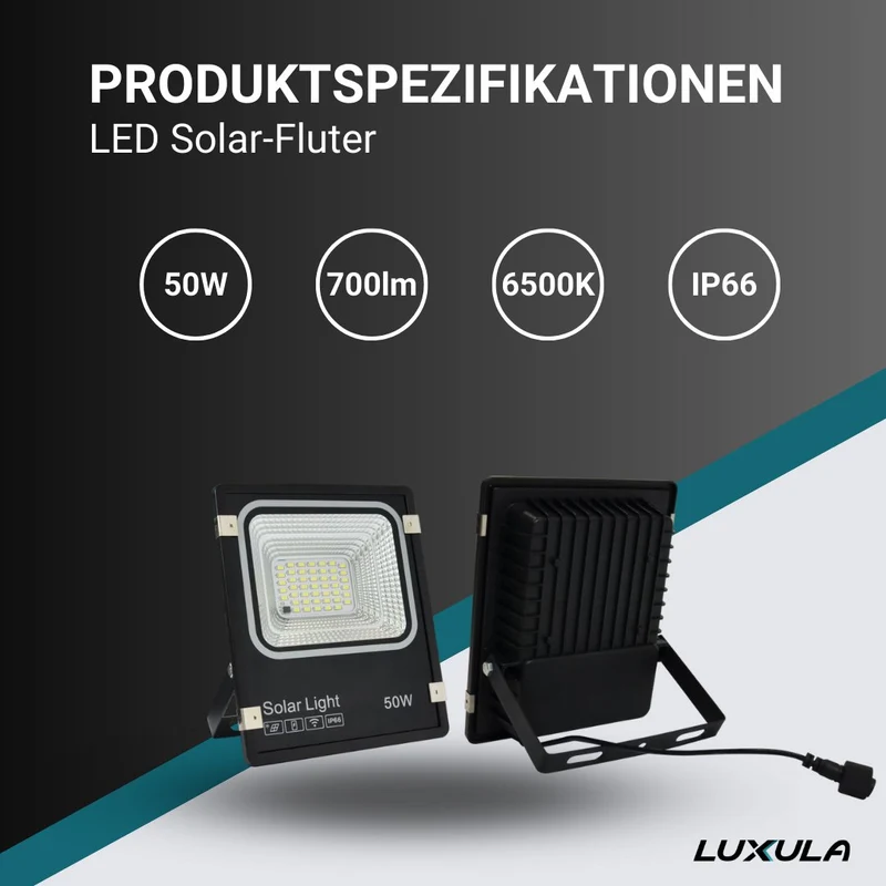 Solarstrahler, LED-Fluter, Solar mit Akku, 6 W PV, 700 lm, 6500K, IP66