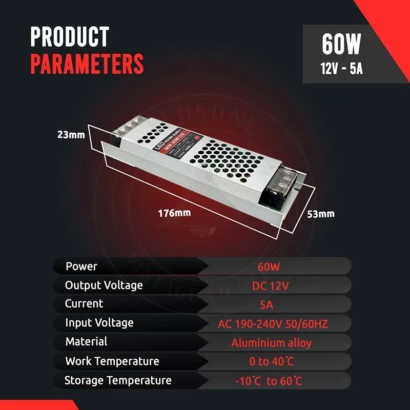 12V LED Trafo 60W 5A Konstantspannung – Slim Netzteil Treiber | IP20 ~1207
