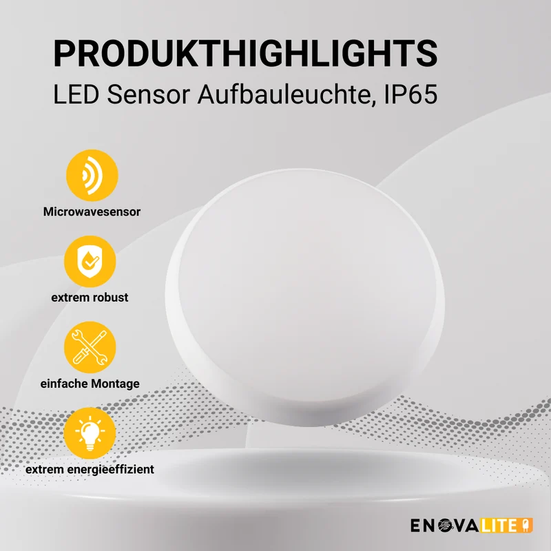 LED Aufbauleuchte mit Sensor, 18 W, 1880 lm, 4000 K, IP65