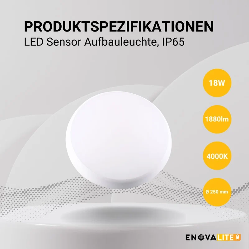 LED Aufbauleuchte mit Sensor, 18 W, 1880 lm, 4000 K, IP65