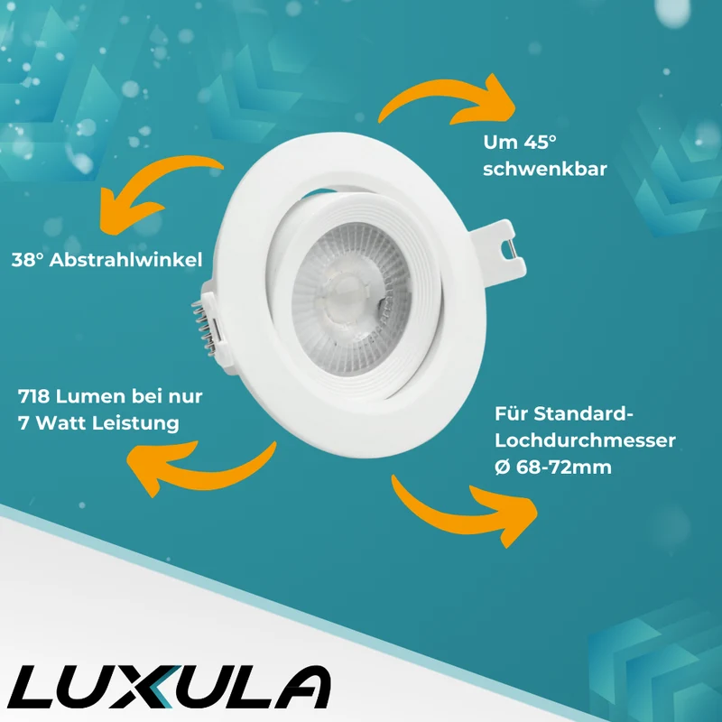 3er Pack LED CCT Downlight schwenkbar, 7W, 718lm, 38°, IP44, 3000K-4000K-6000K einstellbar