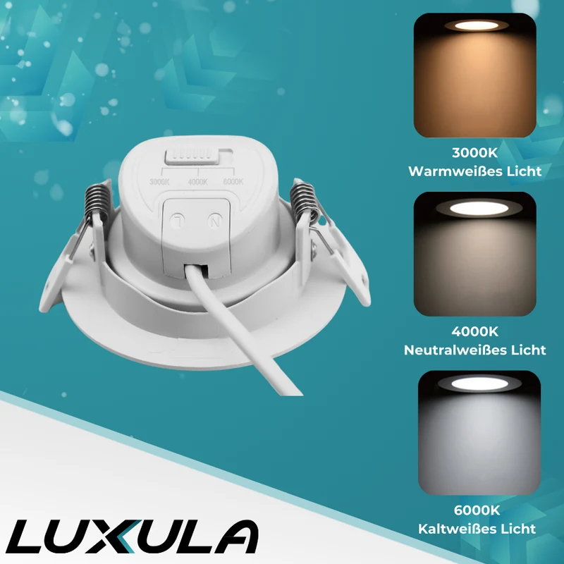 3er Pack LED CCT Downlight schwenkbar, 7W, 718lm, 38°, IP44, 3000K-4000K-6000K einstellbar