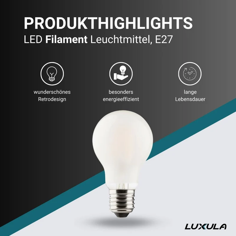 LED Filament Leuchtmittel E27, A60, 7W, 700lm, 2700K, frosted Glas