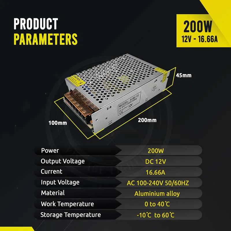 12 Volt Trafo für LED 16,6 A | 200W | IP20 Schaltnetzteil~1082