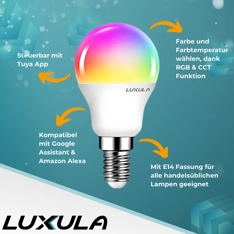 LED RGB+CCT Leuchtmittel, E14, Kerze B37, 5W, 454lm, SMART, Tuya App steuerbar, Minibulb