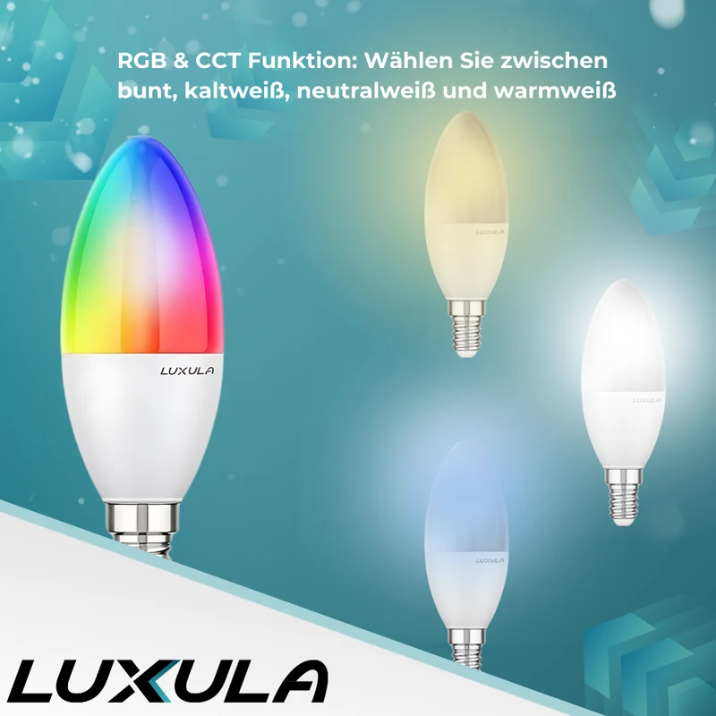 LED RGB+CCT Leuchtmittel, E14, Kerze B37, 5W, 464lm, SMART, Tuya App steuerbar, Kerze