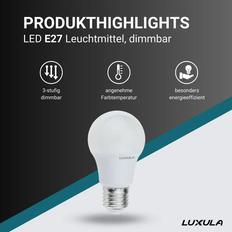 LED Leuchtmittel E27, A60, 3-stufig dimmbar, 10W, 900lm, 2700K