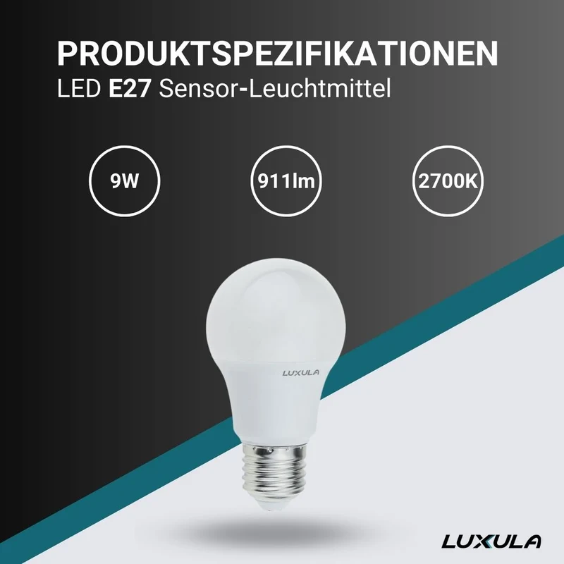 LED Leuchtmittel mit Dämmerungs und Bewegungs-Sensor, E27, A60, 9W, 911lm, 2700K