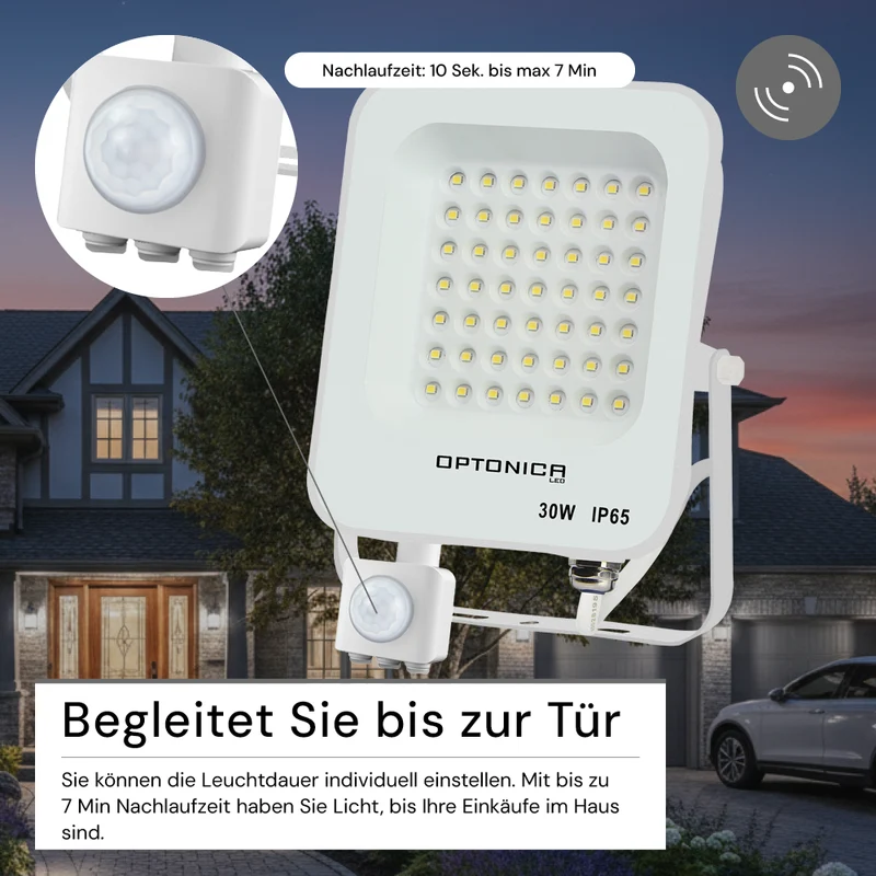 LED-Fluter, 30 W, 6000 K, IP65, Bewegungsmelder