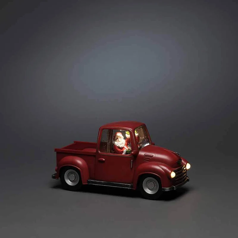 LED Dekoleuchte Pick-up mit Weihnachtsmann batteriebetrieben Rot