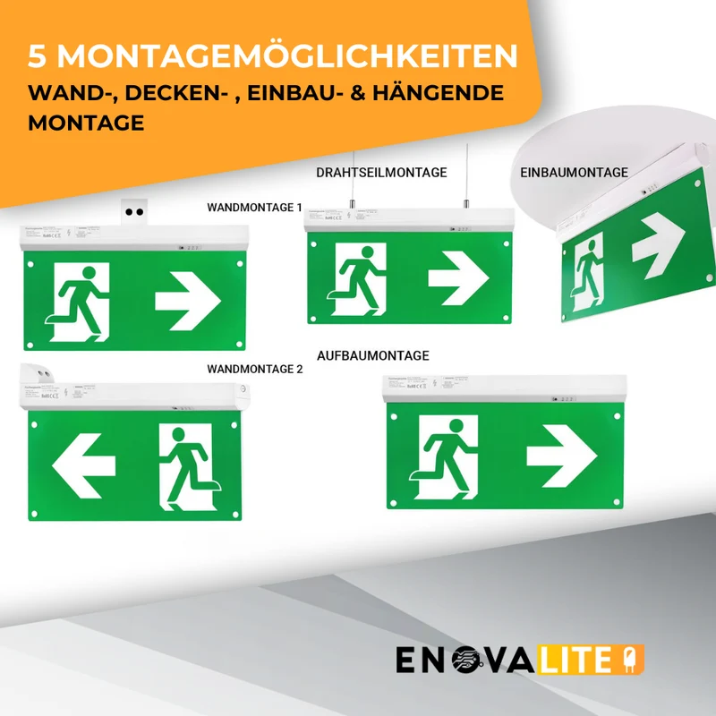LED-Fluchtwegleuchte 5in1 mit Notstromakku 3h, TEST-Funktion, Dauer- & Notbetrieb