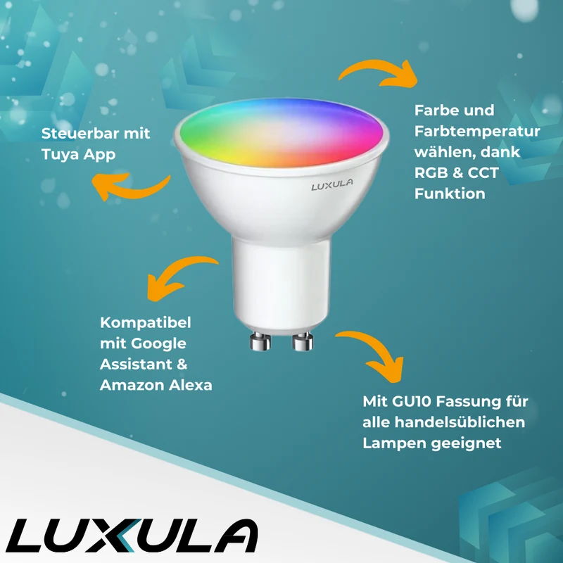 LED RGB+CCT Leuchtmittel, GU10, MR16, 5W, 387lm, SMART, Tuya App steuerbar