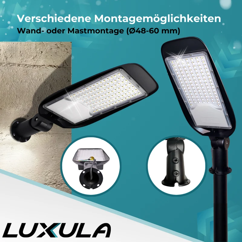 LED-Straßenleuchte, Wegeleuchte, 100 W, 11700 lm, 5000 K (neutralweiß), IP65, Ø48-60 mm