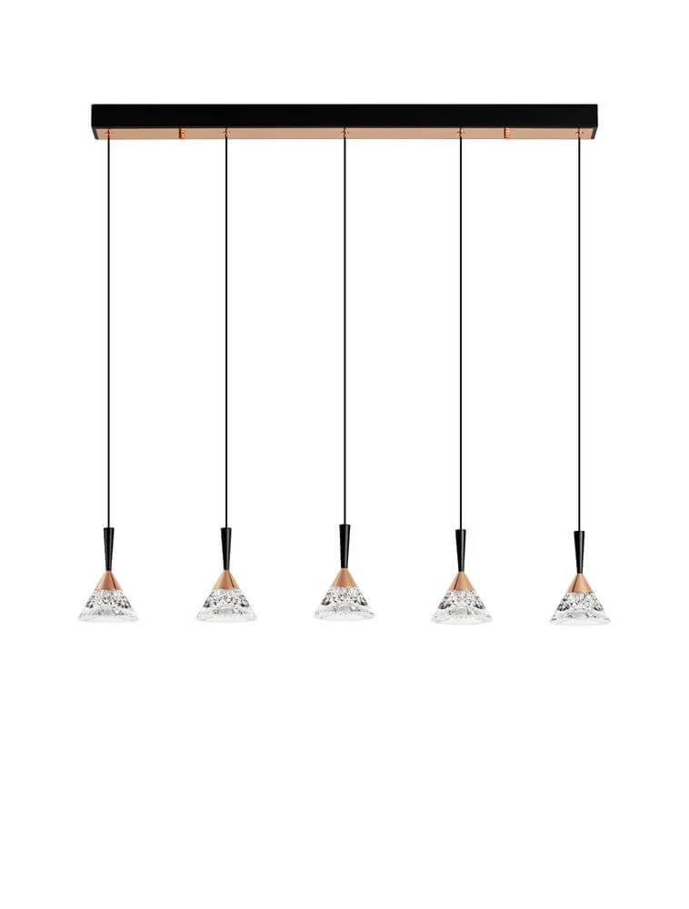 Paluz LED Pendelleuchte Balken 90,5 cm 5-flammig 3000K Schwarz, Roségold
