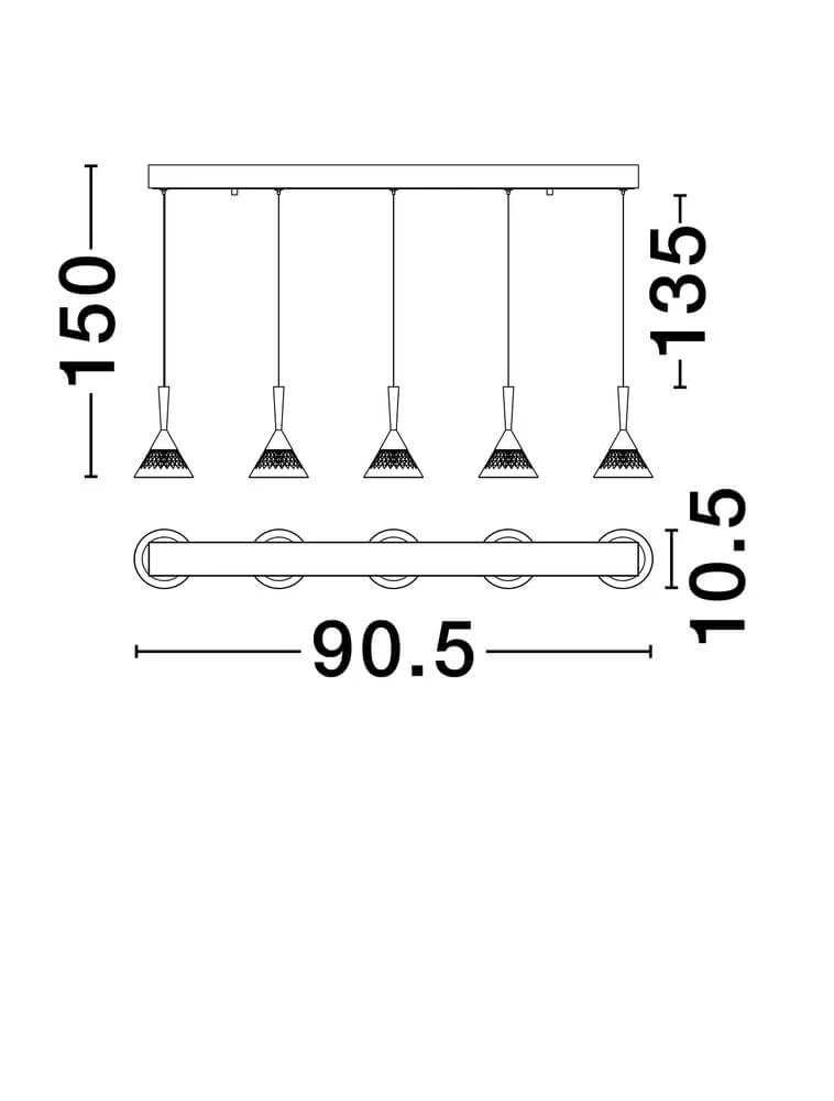 Paluz LED Pendelleuchte Balken 90,5 cm 5-flammig 3000K Schwarz, Roségold