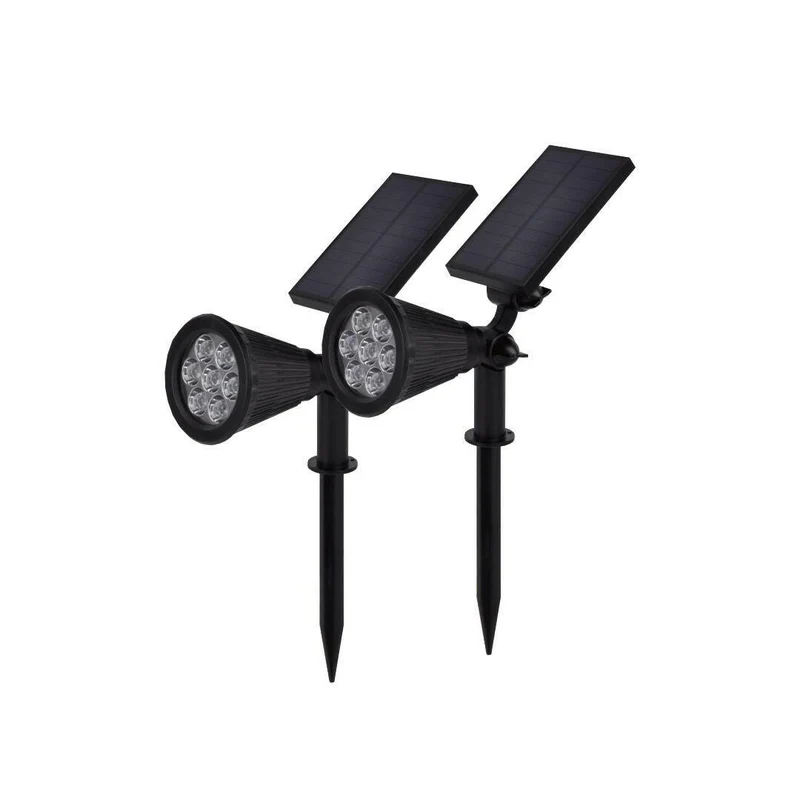 2er-Pack LED Solar-Gartenspot, mit Spieß, 1,5 W, 6000 K, schwarz