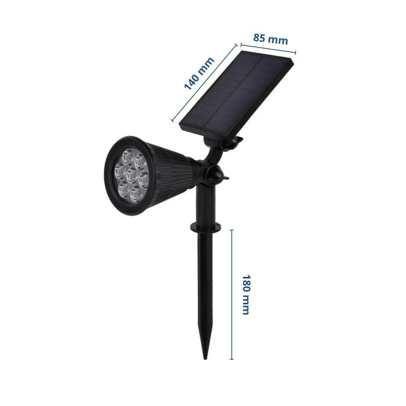 2er-Pack LED Solar-Gartenspot, mit Spieß, 1,5 W, 6000 K, schwarz