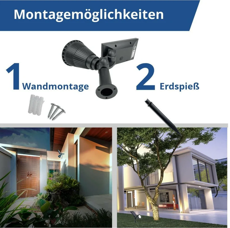 2er-Pack LED Solar-Gartenspot, mit Spieß, 1,5 W, 6000 K, schwarz