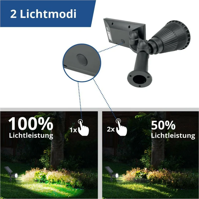 2er-Pack LED Solar-Gartenspot, mit Spieß, 1,5 W, 6000 K, schwarz