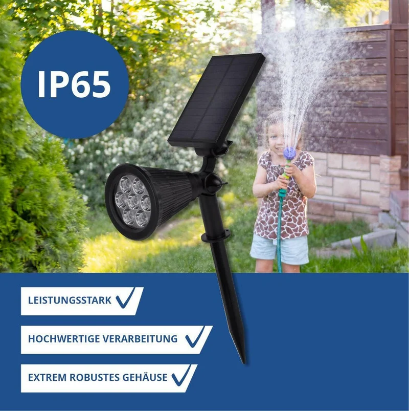 2er-Pack LED Solar-Gartenspot, mit Spieß, 1,5 W, 6000 K, schwarz