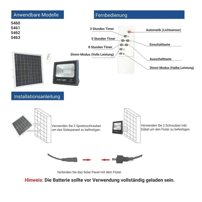 LED-Fluter, Solar mit Akku, 16 W, 800 lm, 6000K
