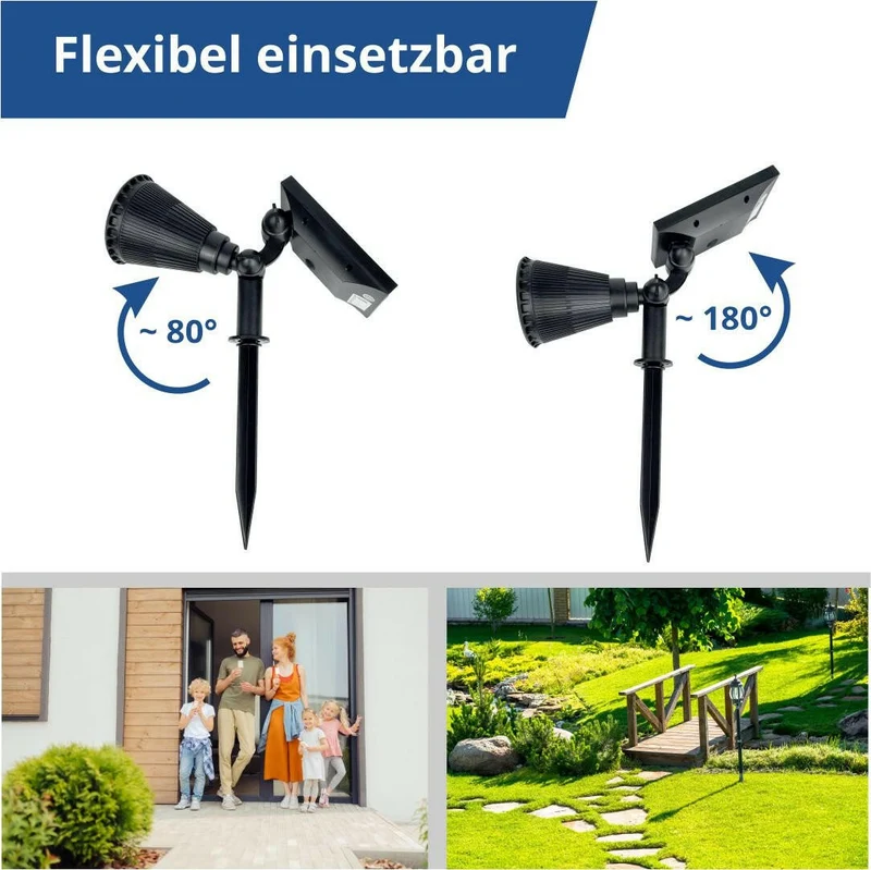 4er-Pack LED Solar-Gartenspot, mit Spieß, 1,5 W, 6000 K, schwarz