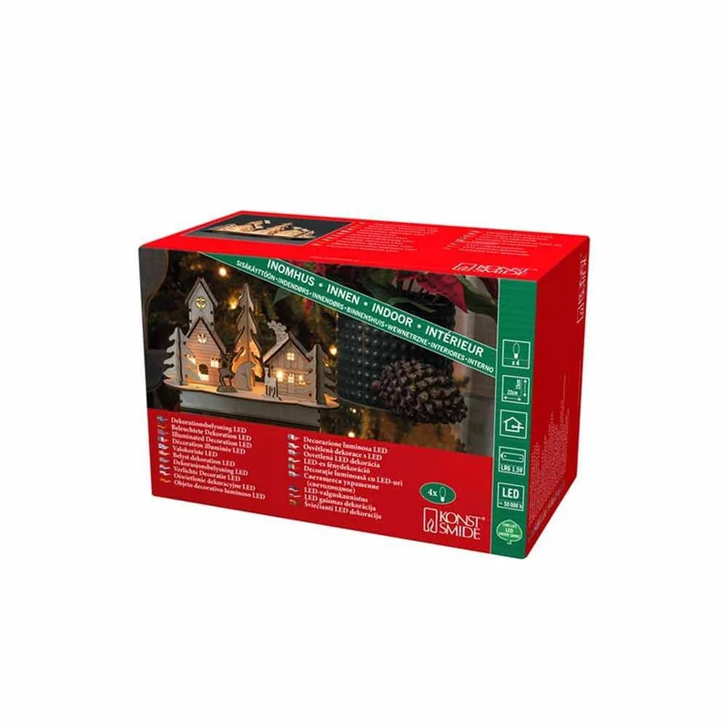 Weihnachtliche Dekoleuchte mit Haus und Tieren aus Holz Braun