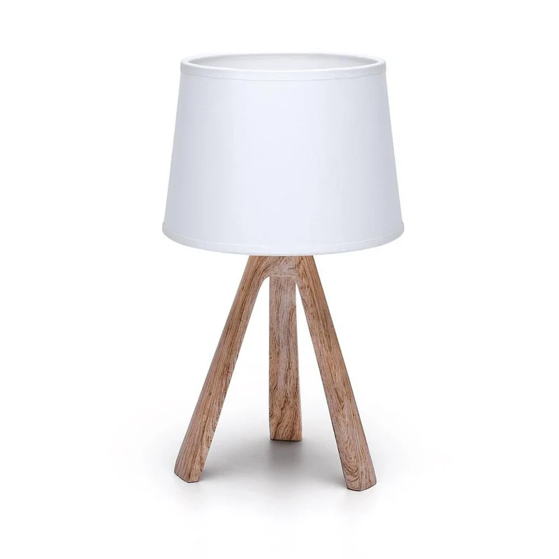Exklusive Harzdekor-Tischlampe mit braunem Lampenfuß und weißem Stoffschirm