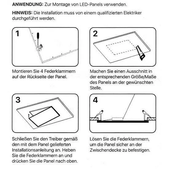 4er Set Federklemmen zur Einbaumontage von LED-Panels