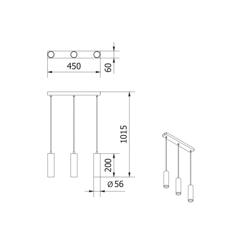 Hängeleuchte für 3xGU10-Leuchtmittel, Alu, Röhrenform, weiß