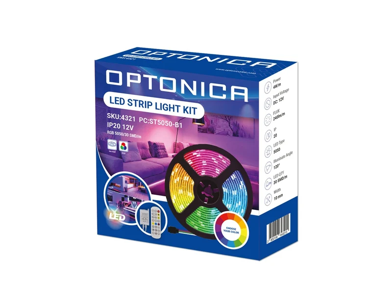 LED-Leuchtstreifen Set, RGB, 12 V, 30 LEDs, Netzteil + Fernbedienung, 5 m