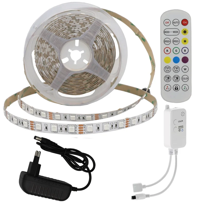 LED-Leuchtstreifen Set, RGB, 12 V, 60 LEDs, Netzteil + APP Steuerung + Bluetooth Music, 5 m