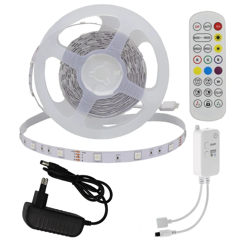 LED-Leuchtstreifen Set, RGB, 12 V, 30 LEDs, Netzteil + APP Steuerung + Bluetooth Music, 5 m