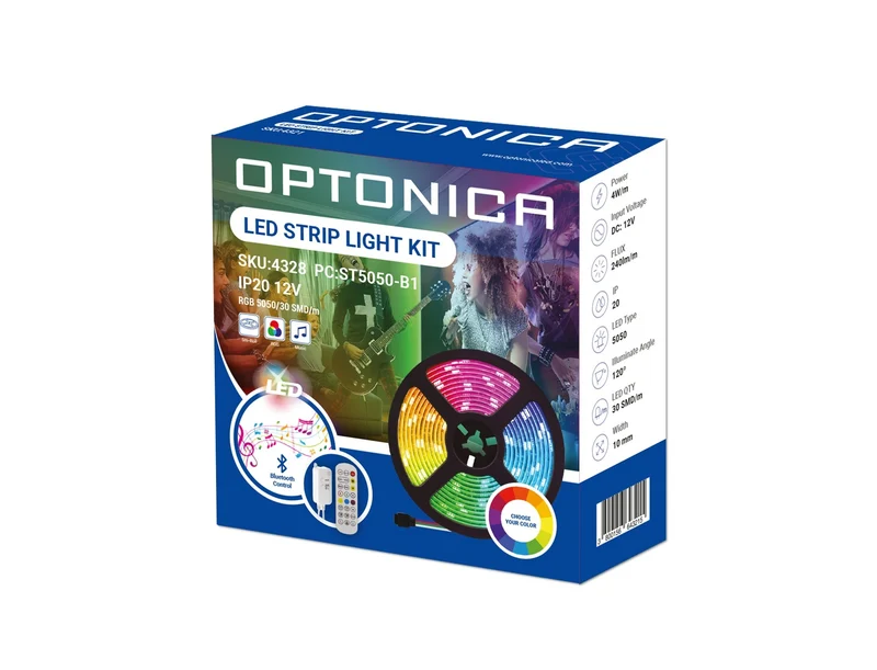 LED-Leuchtstreifen Set, RGB, 12 V, 30 LEDs, Netzteil + APP Steuerung + Bluetooth Music, 5 m