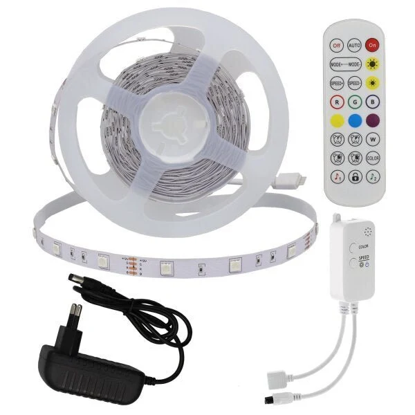 LED-Leuchtstreifen Set, RGB, 12 V, 30 LEDs, Netzteil + APP Steuerung + Bluetooth Music, 5 m