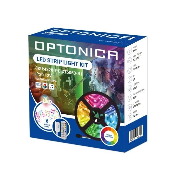 LED-Leuchtstreifen Set, RGB, 12 V, 30 LEDs, Netzteil + APP Steuerung + Bluetooth Music, 5 m