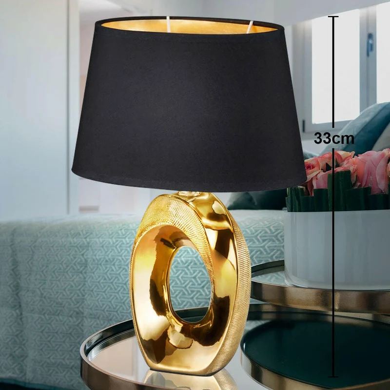 Design Tischleuchte, Keramik, gold-schwarz, H 33 cm, TABA