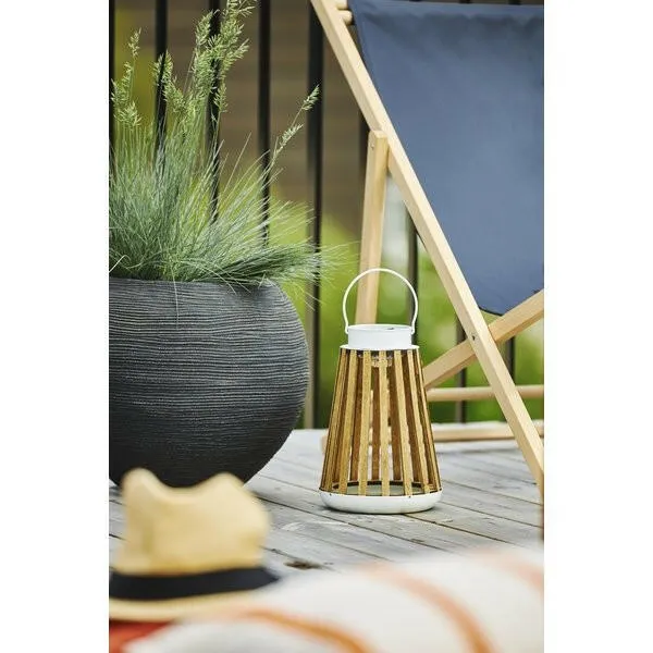 Dekorative LED Solar-Laterne "Catania" aus Holz und Metall