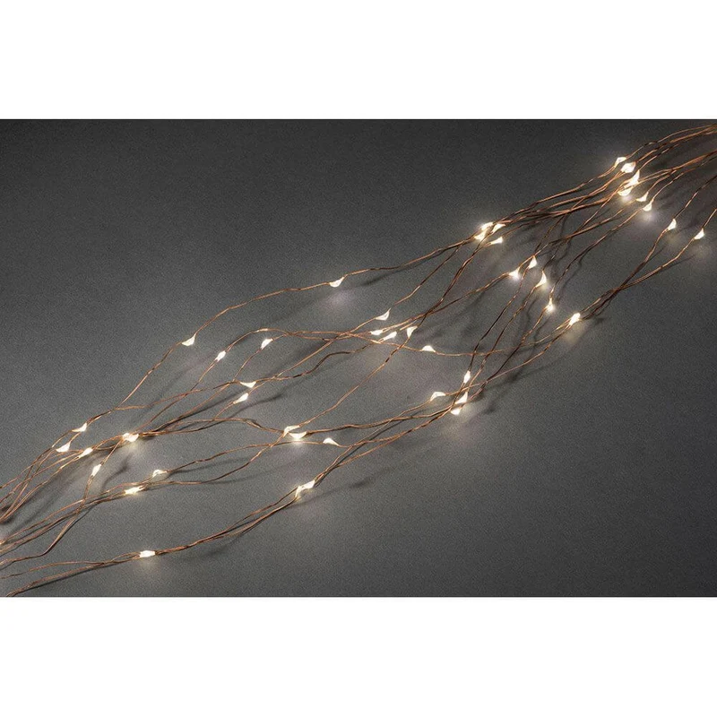 LED Tropfenlametta 24 Stränge mit 20 Dioden 480 Warmweiße Dioden kupferfarbener Draht