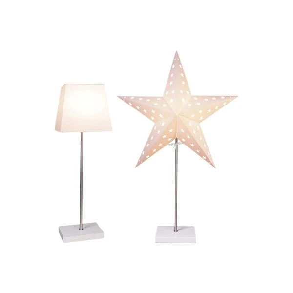 Standleuchte Set, Schirm und Stern aus Holz und Papier, grau/creme