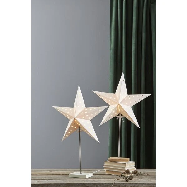 Standleuchte Set, Schirm und Stern aus Holz und Papier, grau/creme