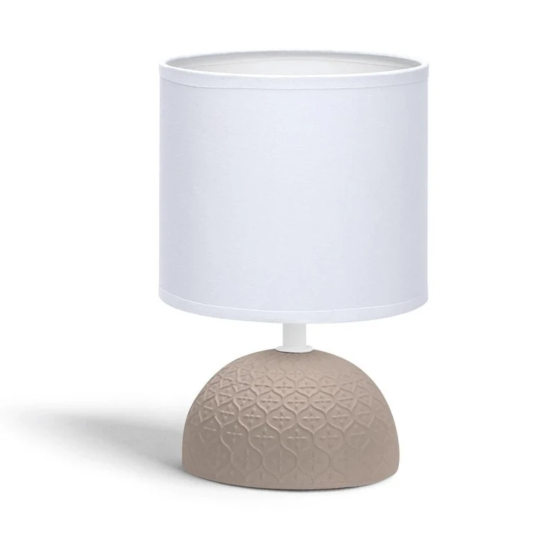 Klassische braune Tischlampe aus Keramik mit weißem Stoffschirm