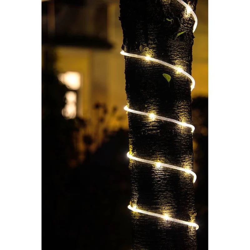 LED Mini Lichterschlauch 5m mit Lichtsensor Timer 65 Warmweiße Dioden batteriebetrieben IP44