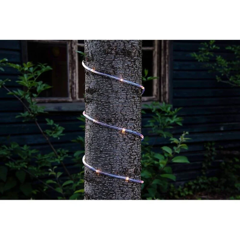 LED Mini Lichterschlauch 5m mit Lichtsensor Timer 65 Warmweiße Dioden batteriebetrieben IP44