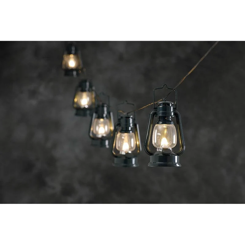 LED Sturmlaternen Lichterkette 8 grüne Sturmlaternen 8 Warmweiße Dioden IP44